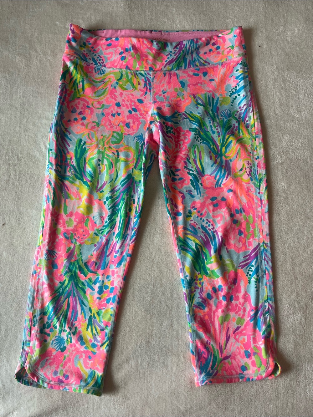 Lily Pulitzer Luxletic Capri Leggings Stretch Bright Colors Beach Coastal Large